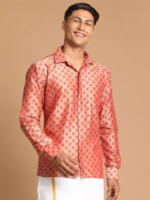 Jashvi Men's Pink Silk Blend Printed Shirt