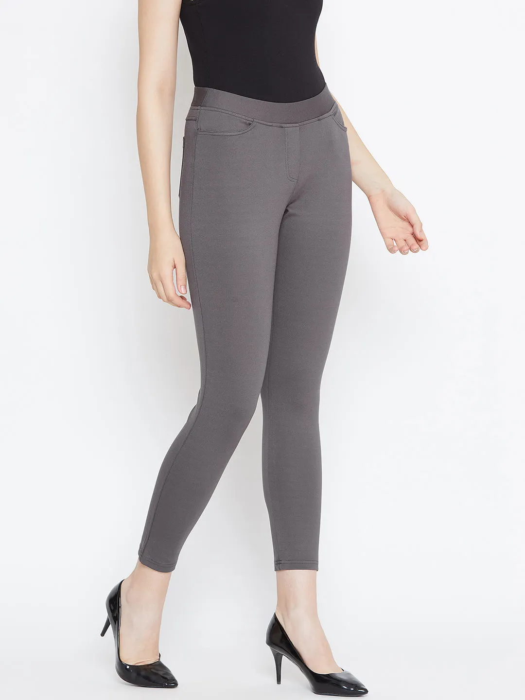 JUMP USA Women Grey Solid Casual Skinny fit Trousers