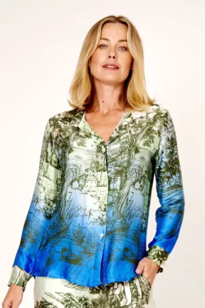 La Strada 100% Viscose Shirt Multi Green Azure