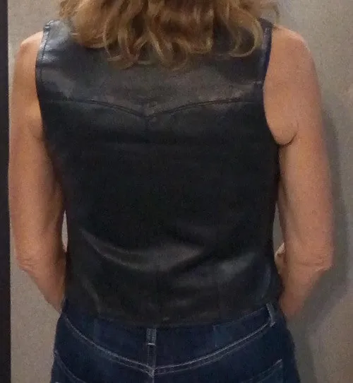 Ladies Black Leather Zip Front Vest