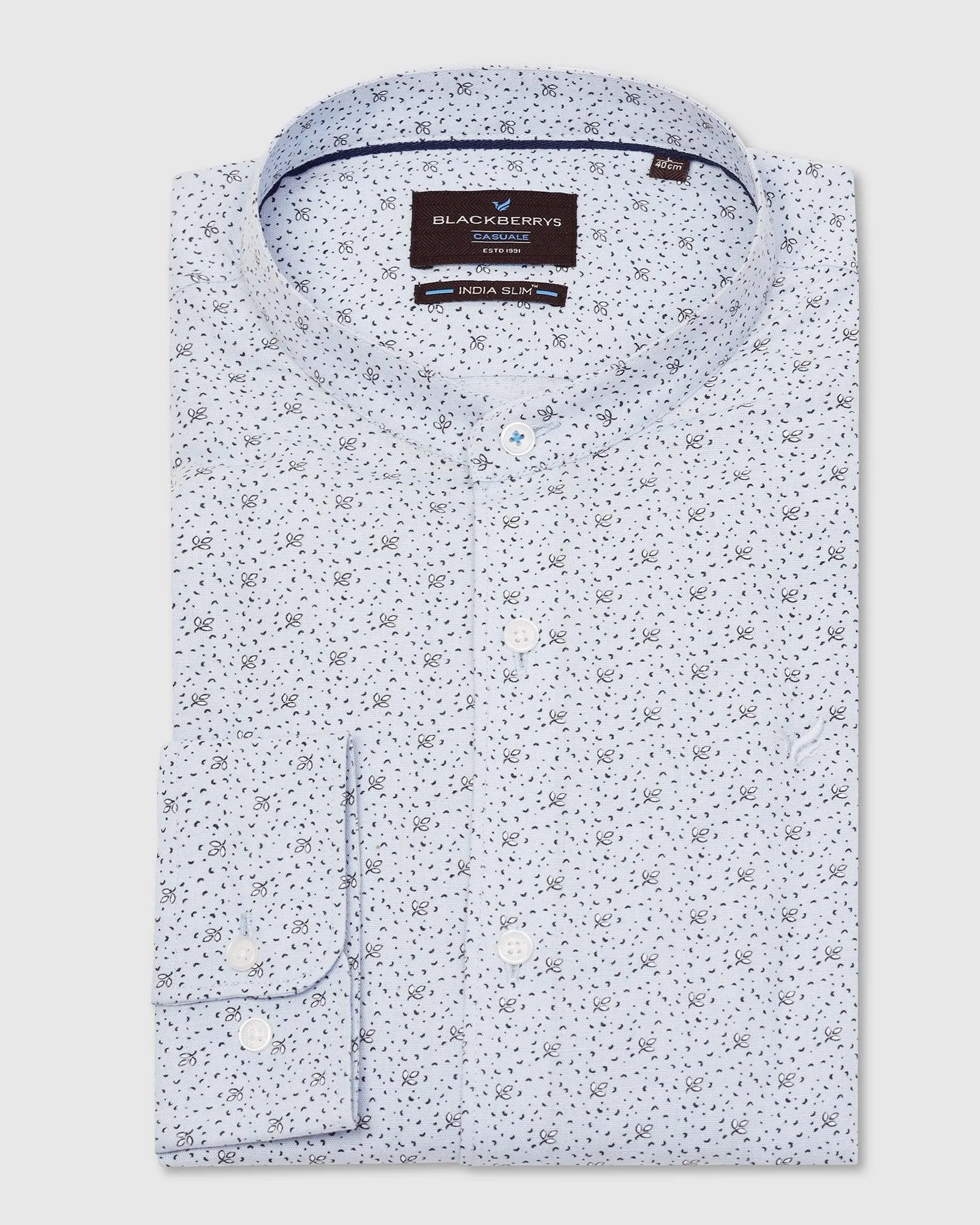 Linen Casual Blue Printed Shirt - Leaf