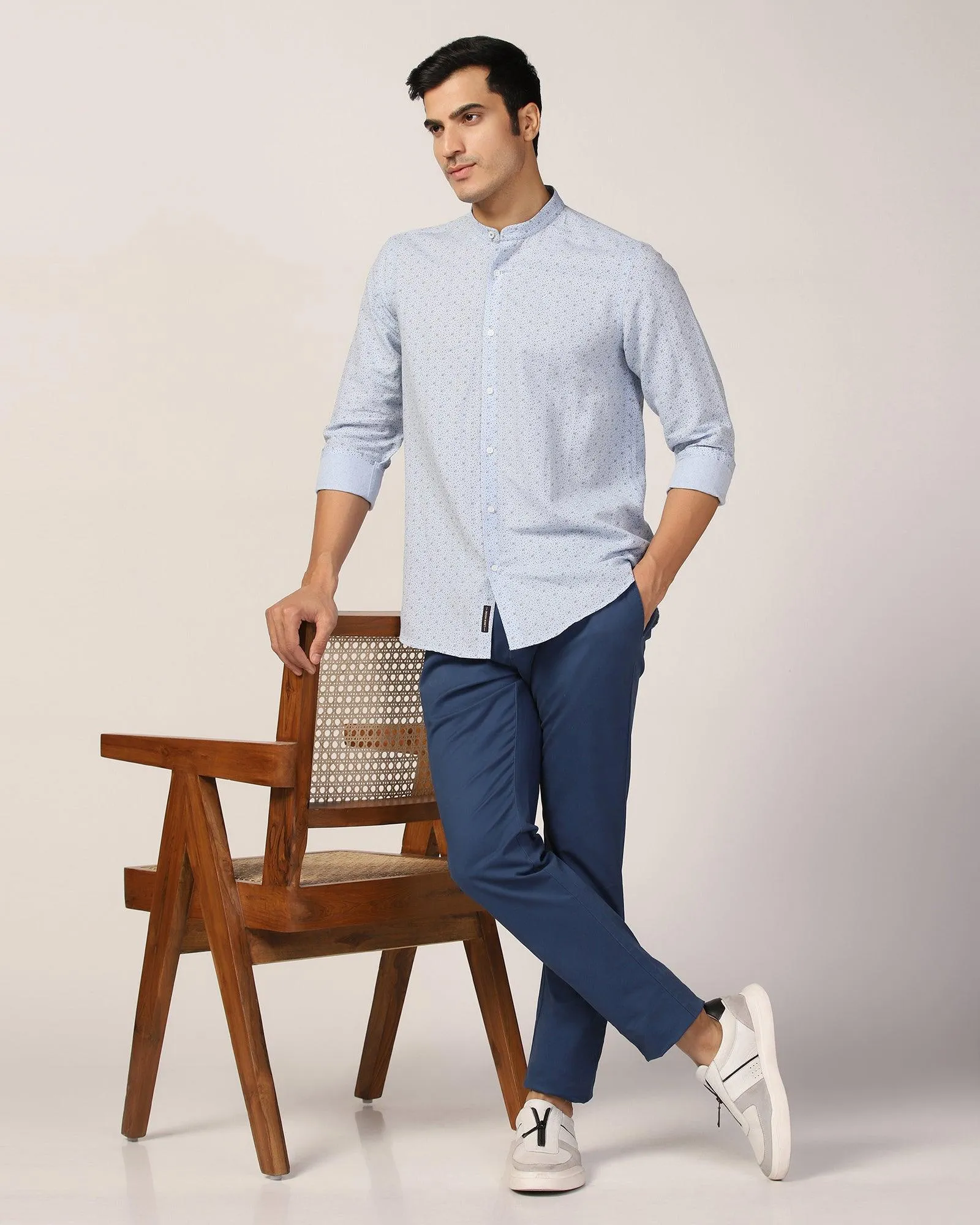 Linen Casual Blue Printed Shirt - Leaf