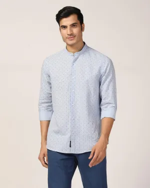 Linen Casual Blue Printed Shirt - Leaf