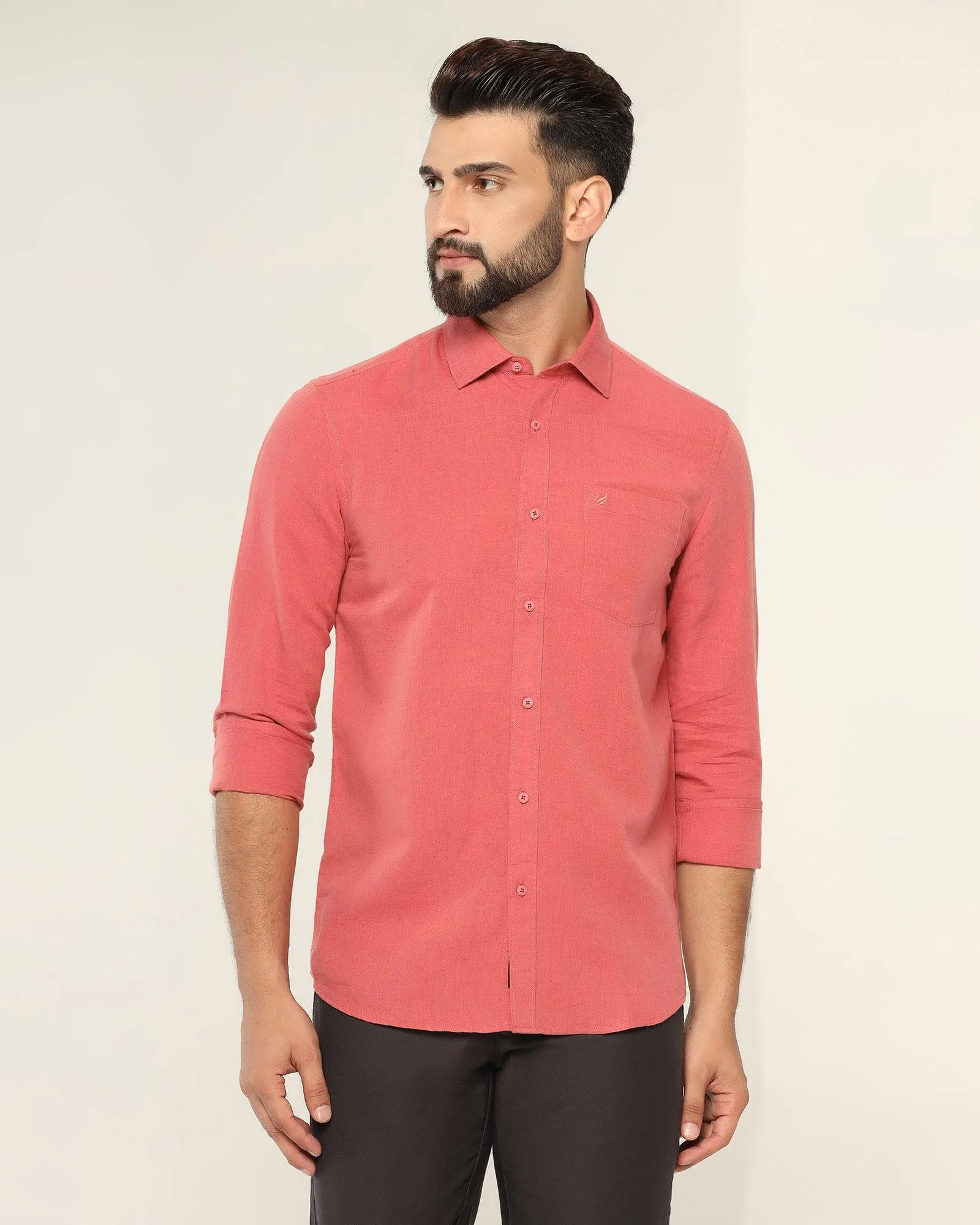 Linen Casual Dusty Pink Solid Shirt - Salmon