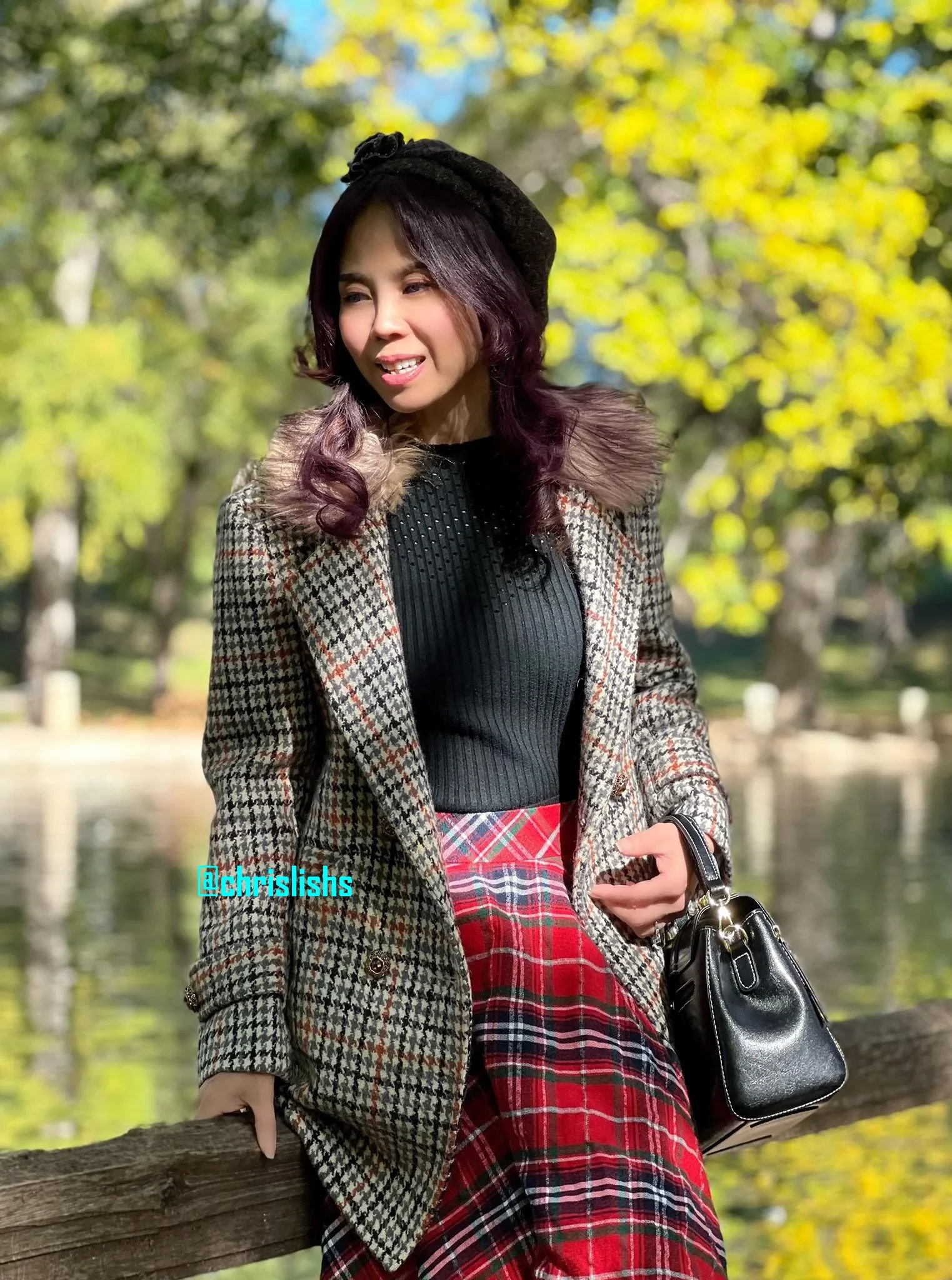 Lola Coat in Tweed fur neck collar