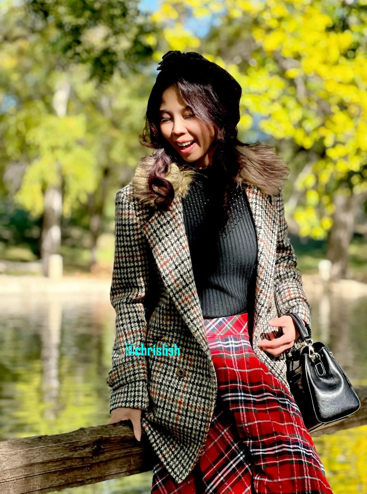 Lola Coat in Tweed fur neck collar