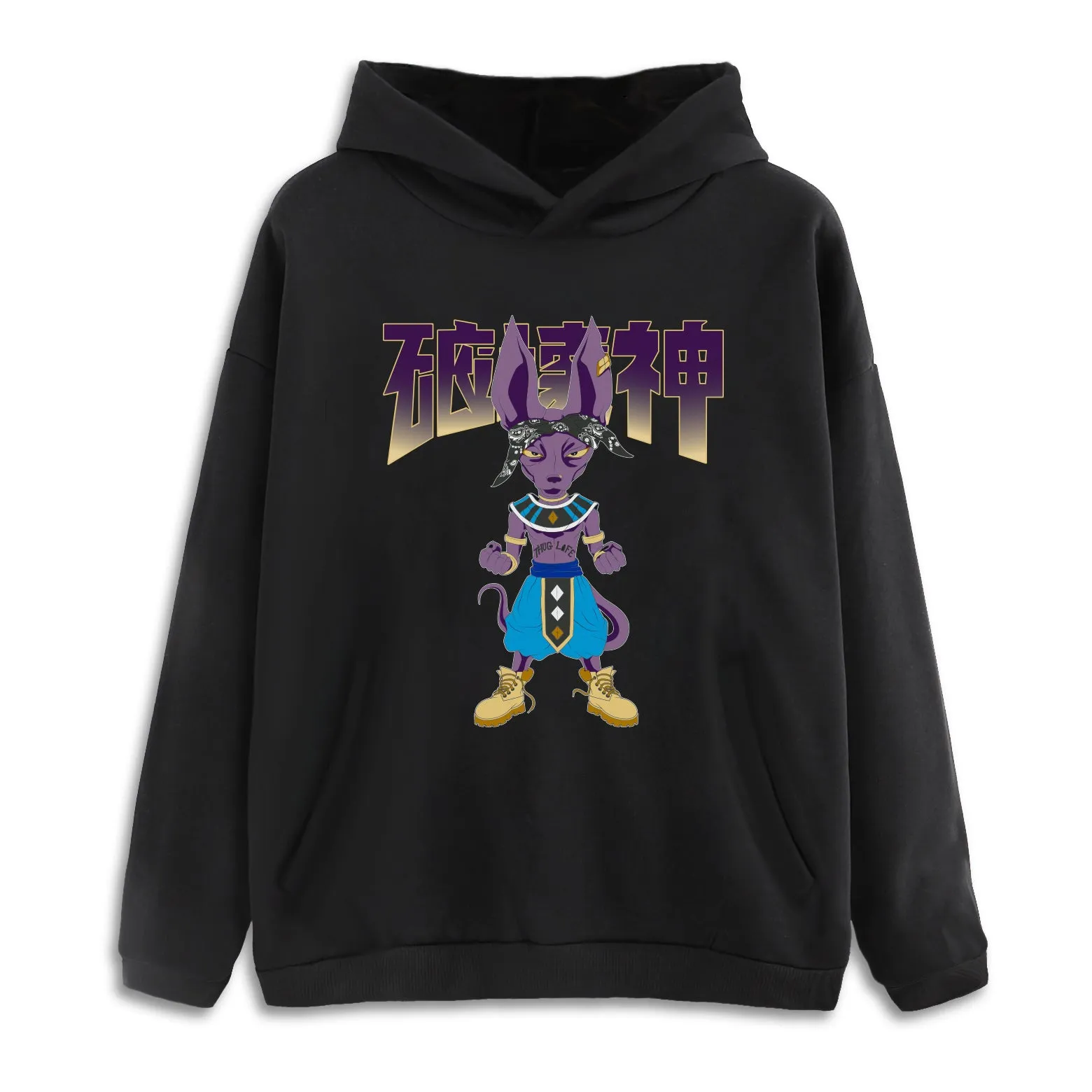 Lord Beerus God Life Drop Shoulder Black Pullover Hoodie