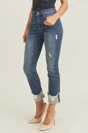 LOVERLY RISEN High Rise Frayed Cuff Ankle Straight Jeans