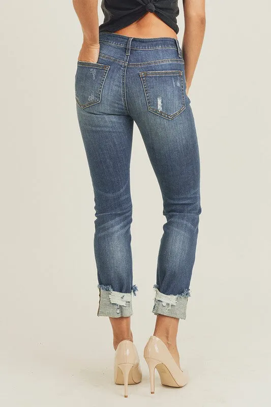 LOVERLY RISEN High Rise Frayed Cuff Ankle Straight Jeans