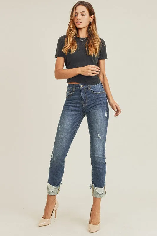 LOVERLY RISEN High Rise Frayed Cuff Ankle Straight Jeans