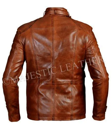 Mens Biker Motorcycle Vintage Antique Brown Winter Leather Jacket