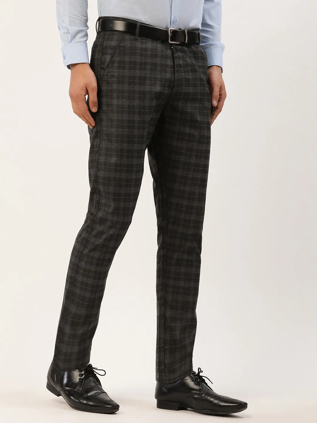 Men's Black Tartan Checked Formal Trousers ( FGP 271 Black ) - Jainish