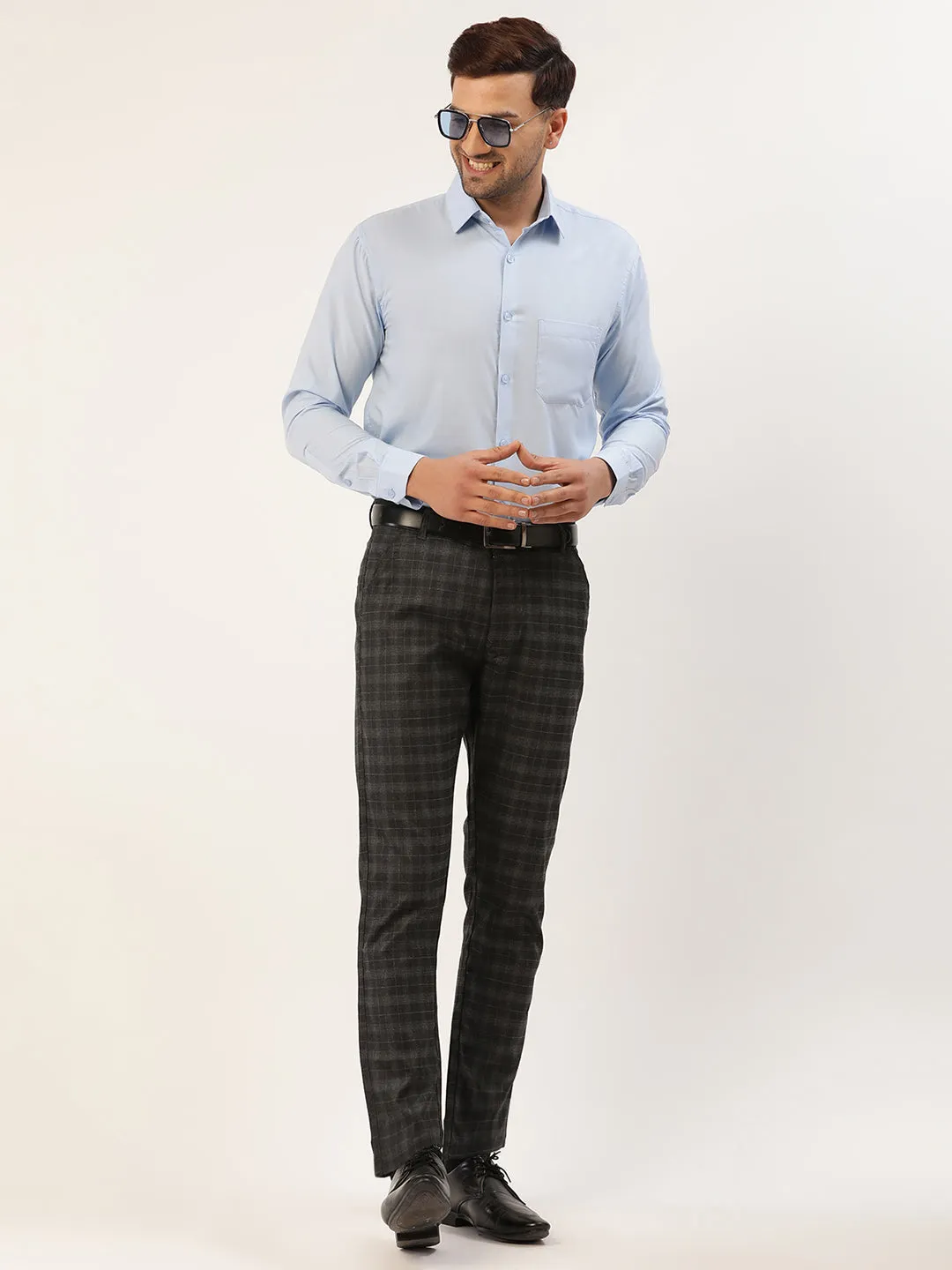 Men's Black Tartan Checked Formal Trousers ( FGP 271 Black ) - Jainish