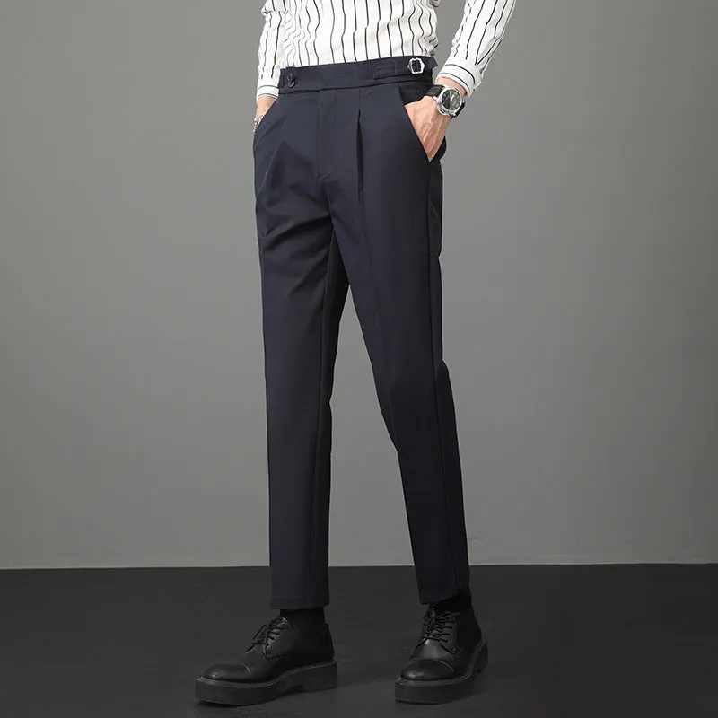 Mens Casual Slim Fit Mid-rise Suit Trousers