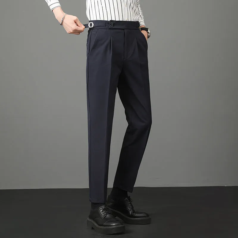 Mens Casual Slim Fit Mid-rise Suit Trousers