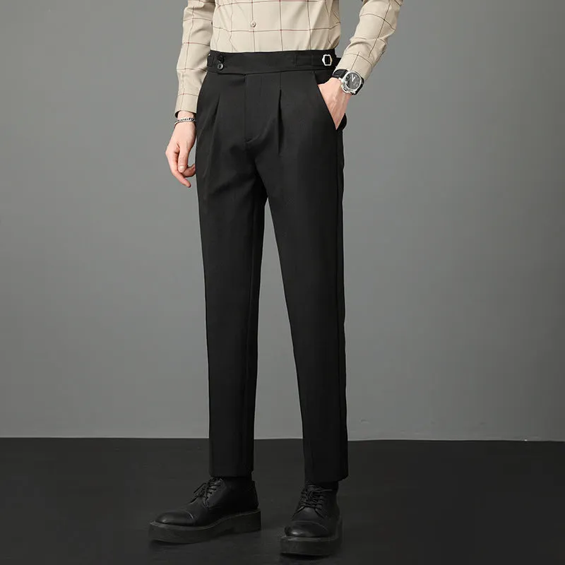 Mens Casual Slim Fit Mid-rise Suit Trousers