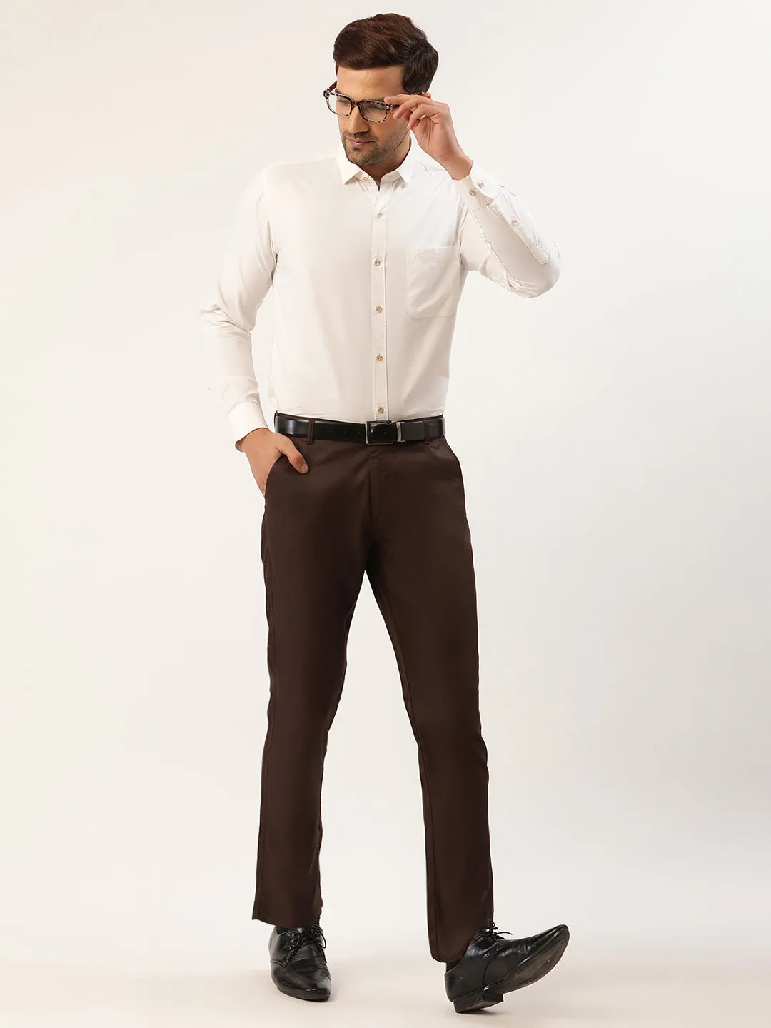 Men's Coffee Checked Formal Trousers ( FGP 270 Coffee ) - Jainish