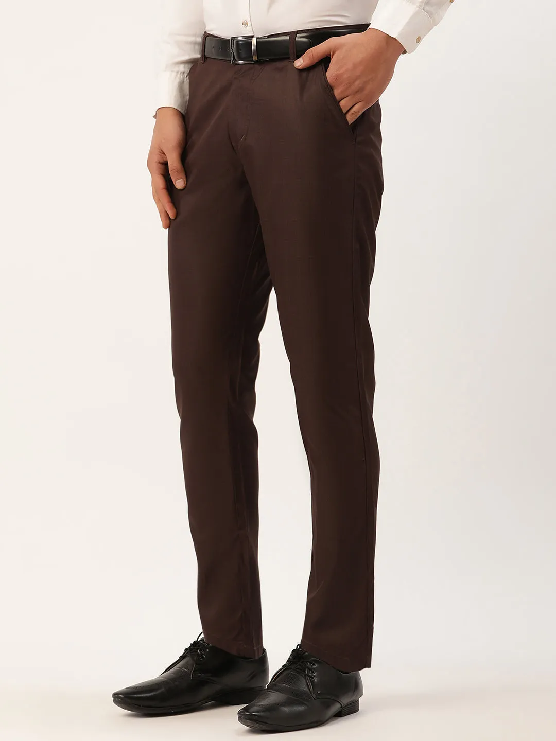 Men's Coffee Checked Formal Trousers ( FGP 270 Coffee ) - Jainish