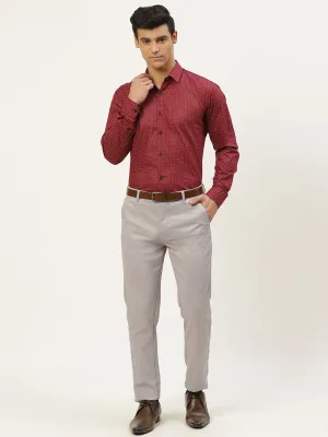 Mens Cotton Burgundy Printed Formal Shirt - Sojanya