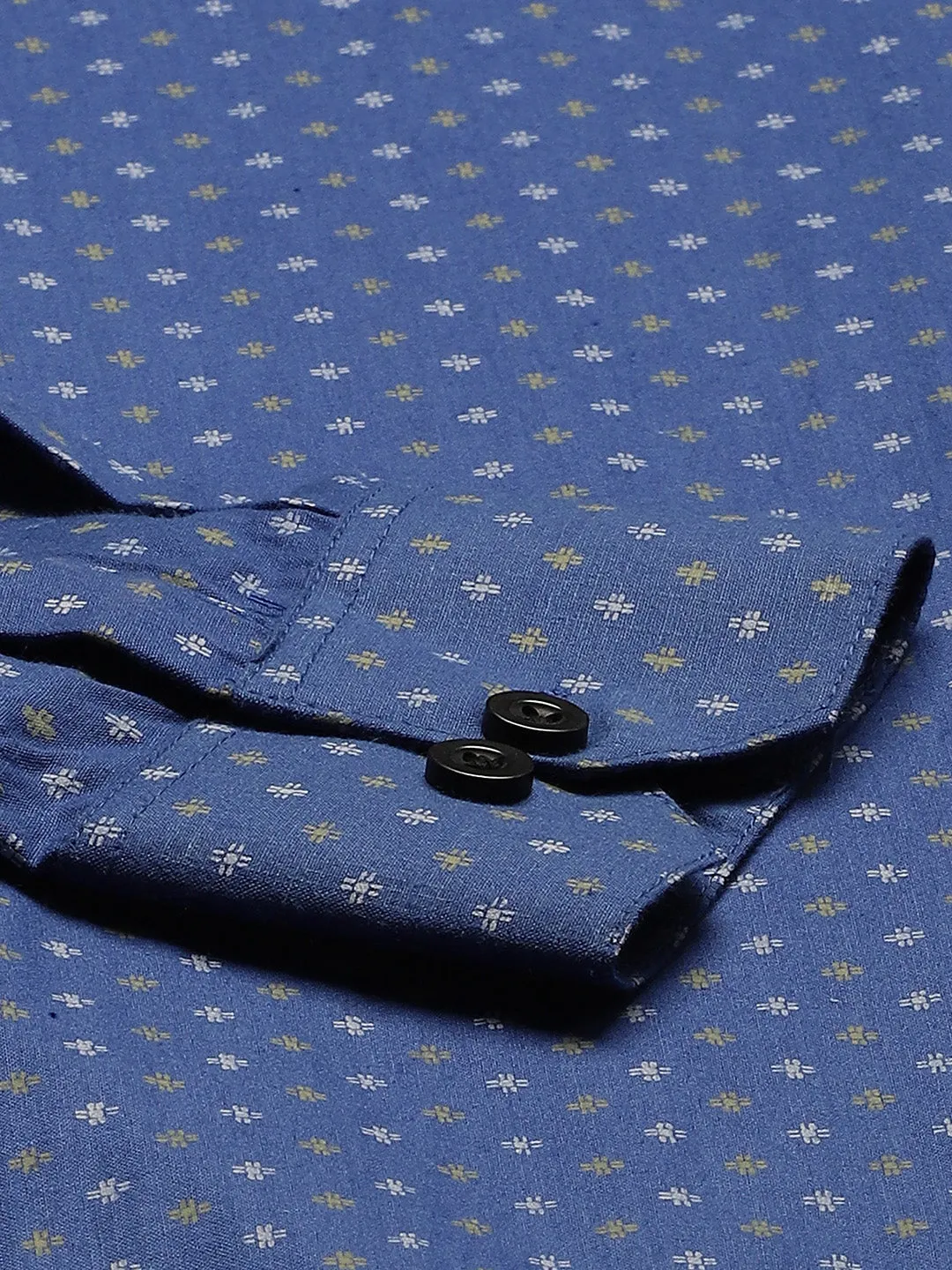 Mens Cotton Royal Blue Printed Formal Shirt - Sojanya