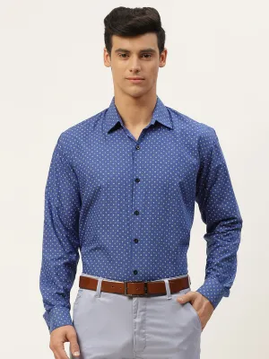 Mens Cotton Royal Blue Printed Formal Shirt - Sojanya