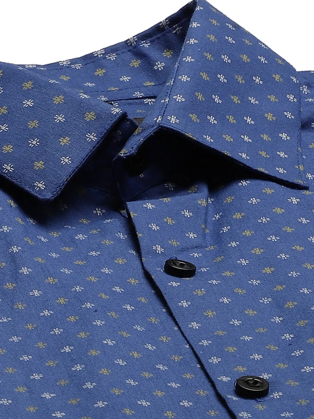 Mens Cotton Royal Blue Printed Formal Shirt - Sojanya