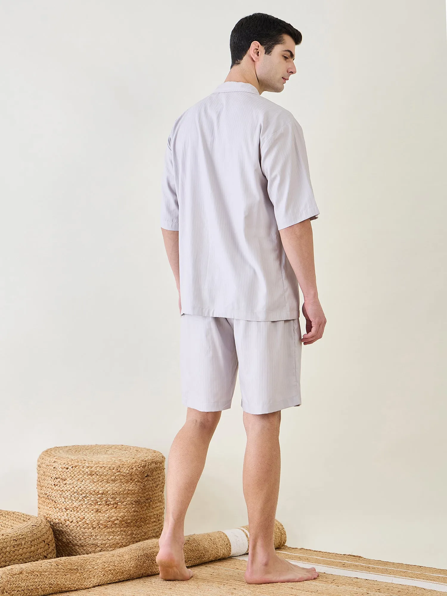 Mens Grey Collar Shirt and Shorts Set