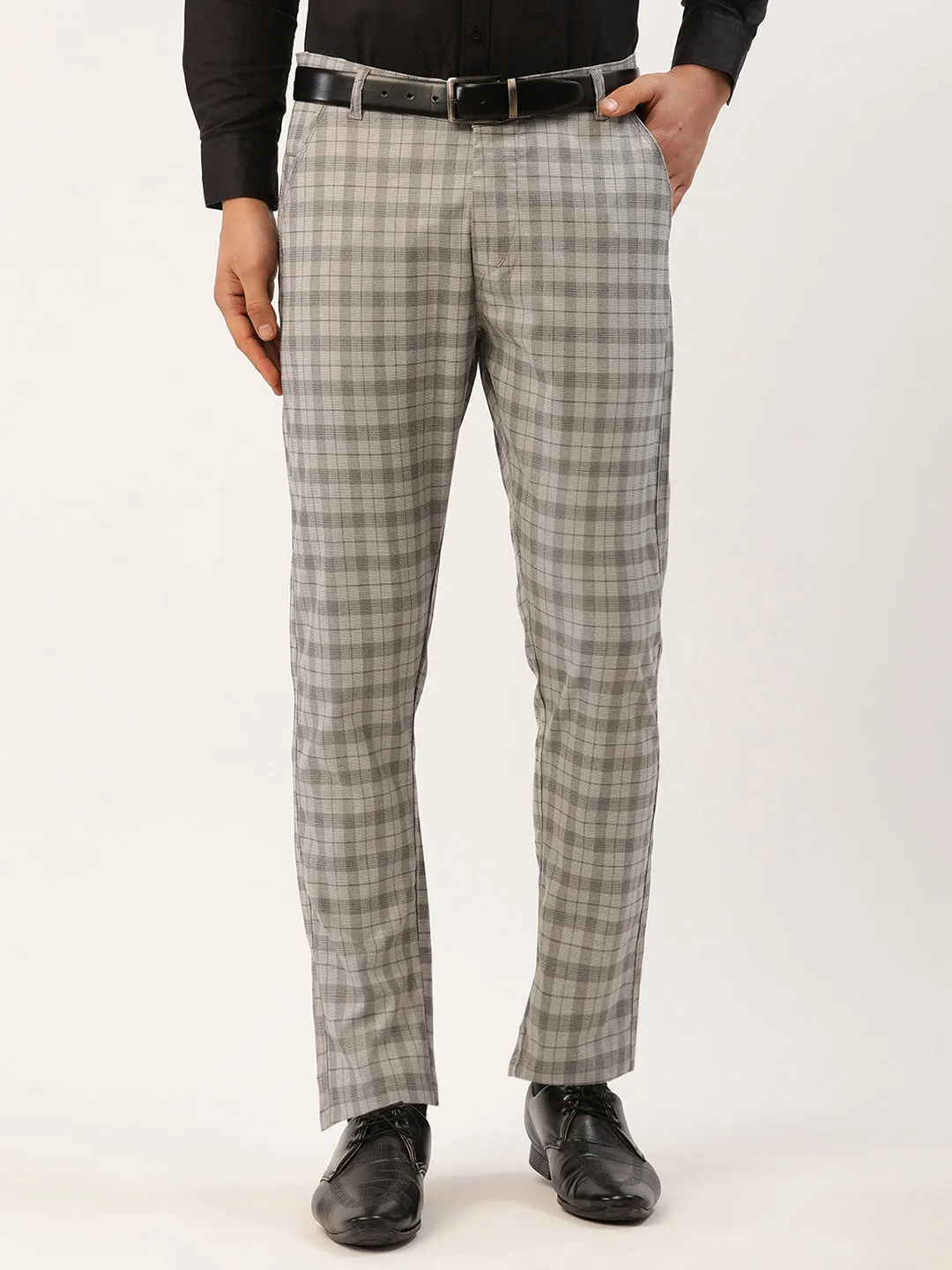 Men's Grey Tartan Checked Formal Trousers ( FGP 271 Grey ) - Jainish