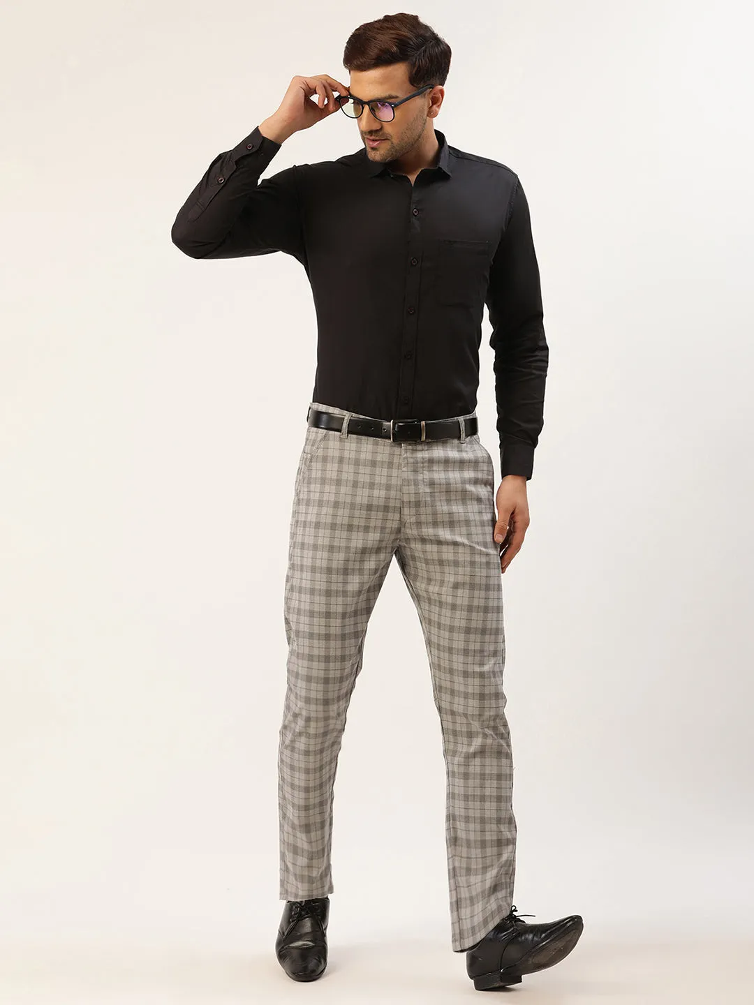 Men's Grey Tartan Checked Formal Trousers ( FGP 271 Grey ) - Jainish