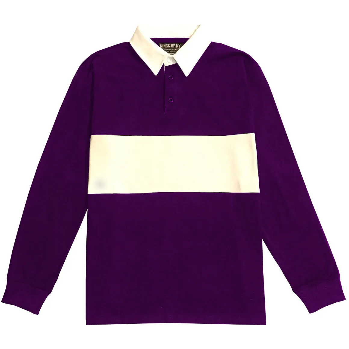 Mens Purple and White Striped Long Sleeve Polo Rugby Shirt