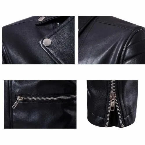 Men's Slim fit Lambskin Motorcycle Biker Jacket Genuine Black Jacket Leather