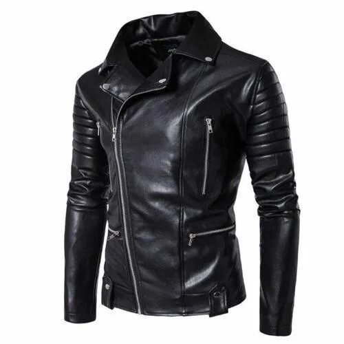 Men's Slim fit Lambskin Motorcycle Biker Jacket Genuine Black Jacket Leather