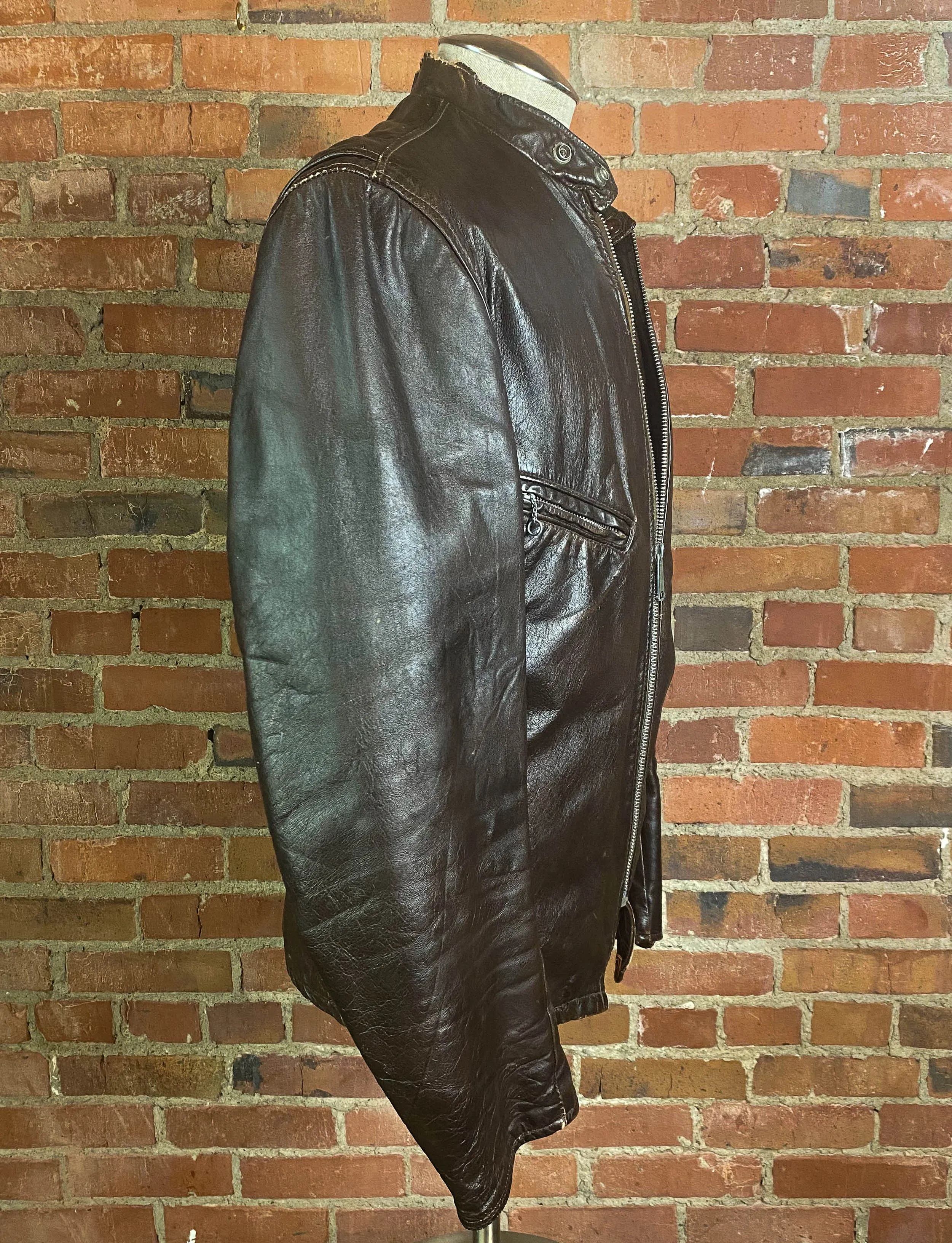 Men's Vintage 70's Perfecto Schott Brothers Leather Jacket Cafe Racer Brown Size 44- Medium/Large