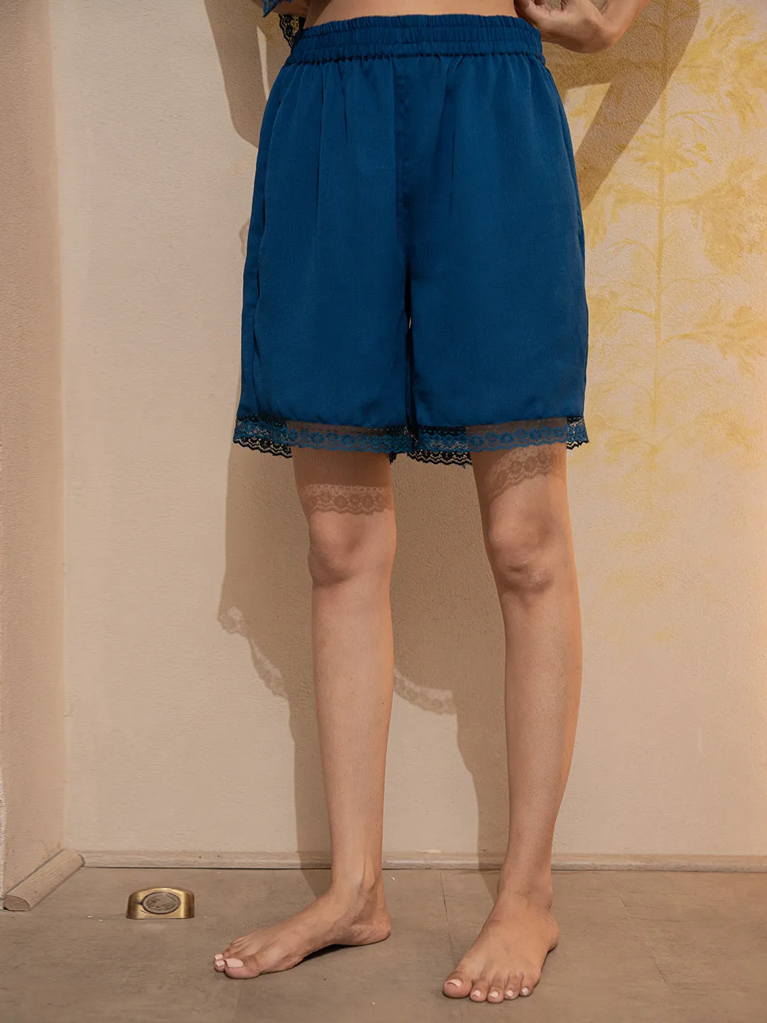 Midnight Blue Soft Crepe Shirt and Shorts Night Dress