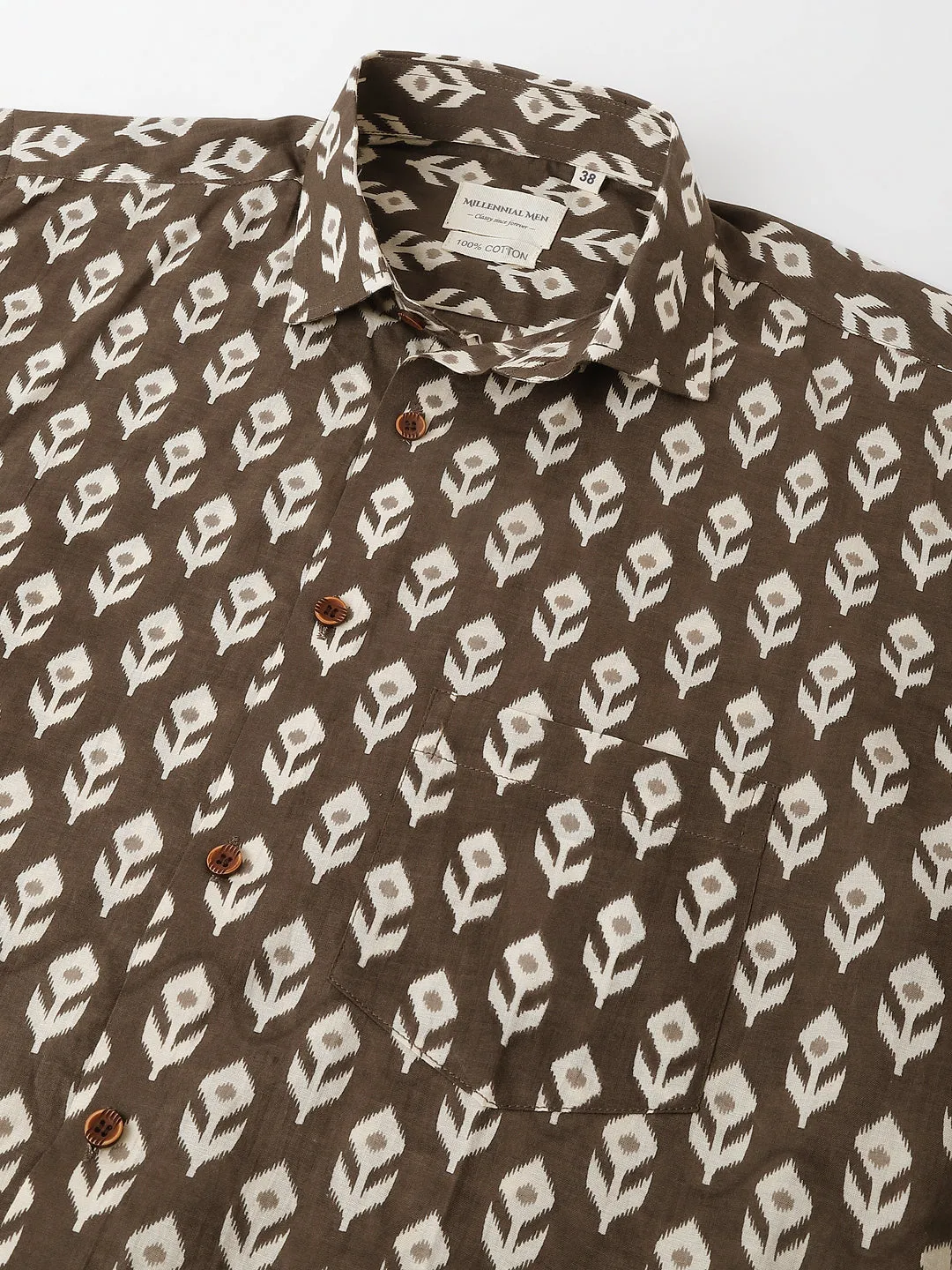 Millennial Men Brown Printed Cotton Half Sleeve Shirts