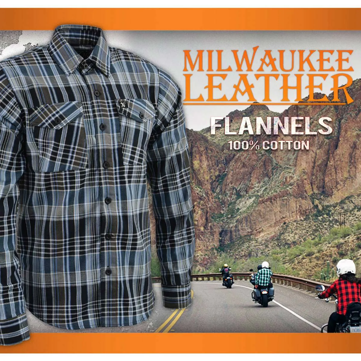 Milwaukee Leather Men's Flannel Plaid Shirt Black and White with Blue Long Sleeve Cotton Button Down Shirt MNG11626