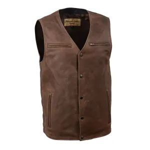 Milwaukee Leather MLM3518 Men's Gambler Snap Front Vintage Crazy Horse Brown Motorcycle Leather Vest