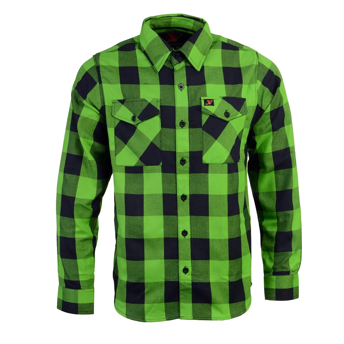 Milwaukee Leather MNG11656 Men's Flannel Plaid Black and Neon-Green Long Sleeve Cotton Button Down Shirt