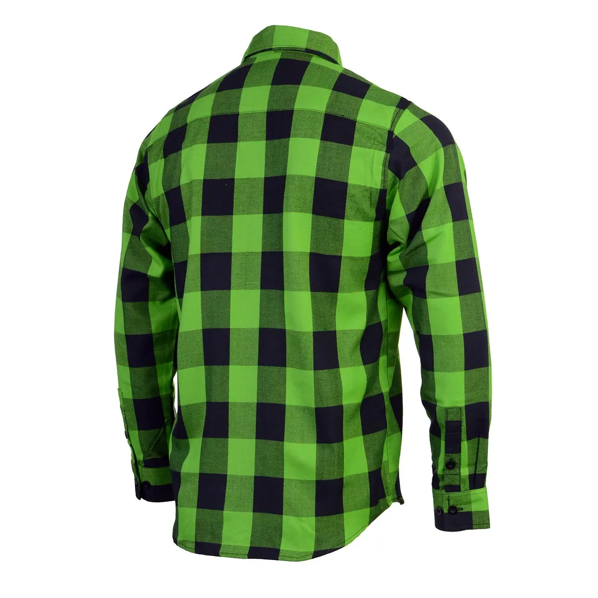 Milwaukee Leather MNG11656 Men's Flannel Plaid Black and Neon-Green Long Sleeve Cotton Button Down Shirt