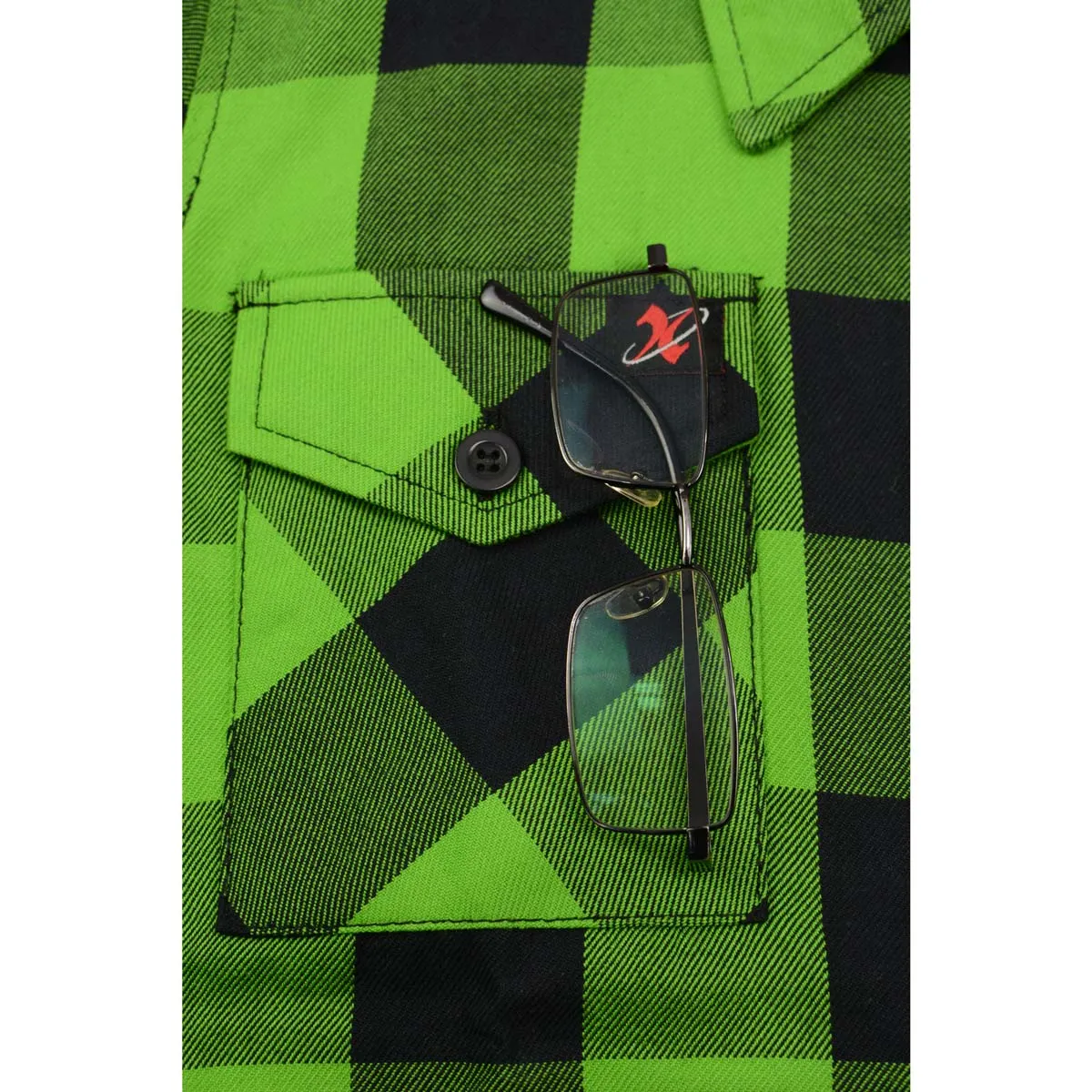 Milwaukee Leather MNG21606 Women's Casual Lime Green and Black Long Sleeve Cotton Casual Flannel Shirt