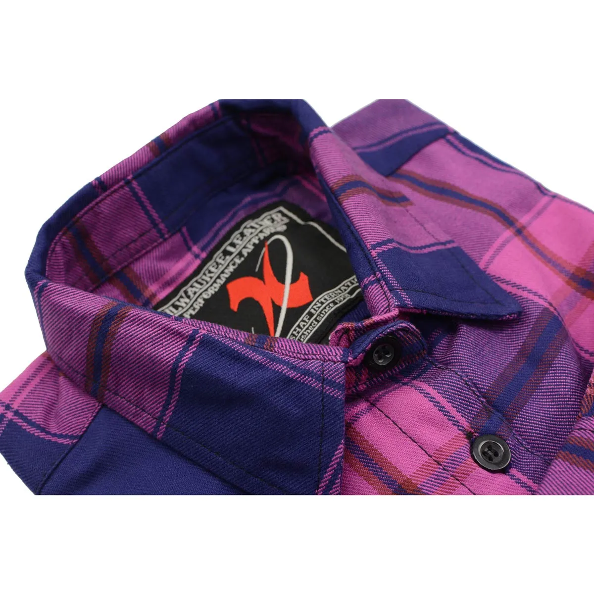 Milwaukee Leather MNG21610 Women's Pink, Blue and Maroon Long Sleeve Cotton Flannel Shirt