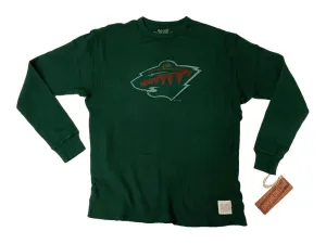 Minnesota Wild Retro Brand Green Distressed Logo Long Sleeve Thermal T-Shirt