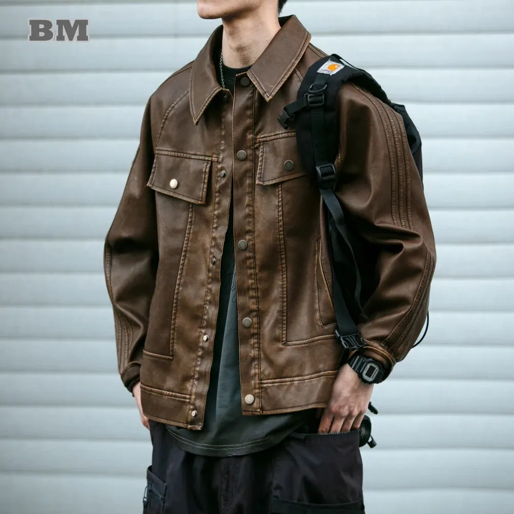 Motorcycle Leather Jacket For Men - Vintage Casual High Quality Coat