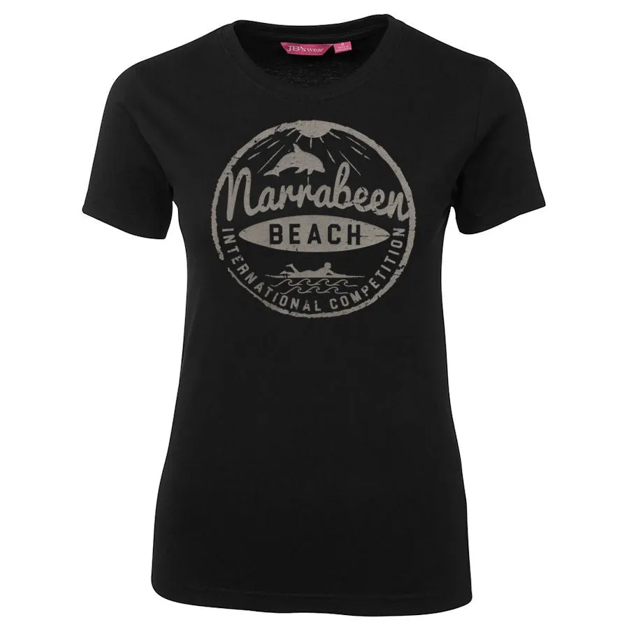 Narrabeen Beach Surf Logo Ladies T-Shirt (Black)