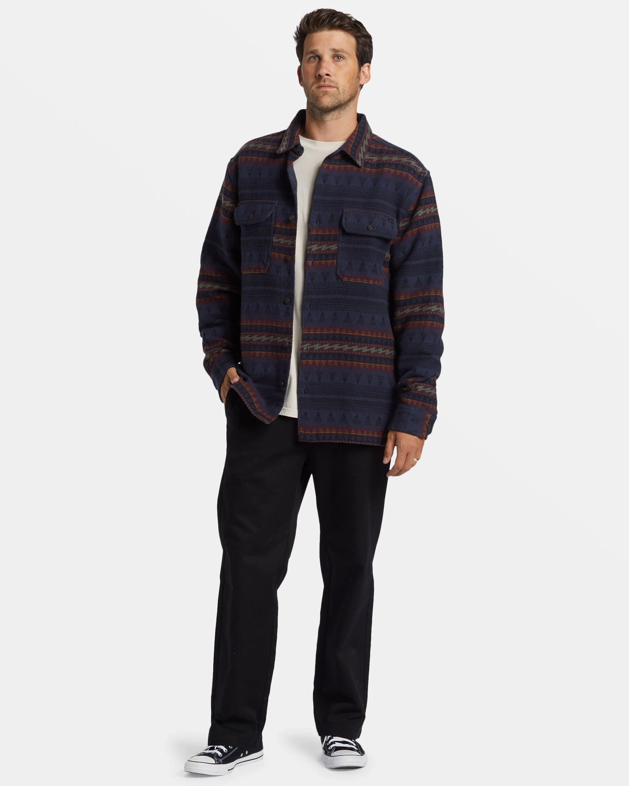 Offshore Jacquard Flannel Long Sleeve Shirt - Dusty Navy