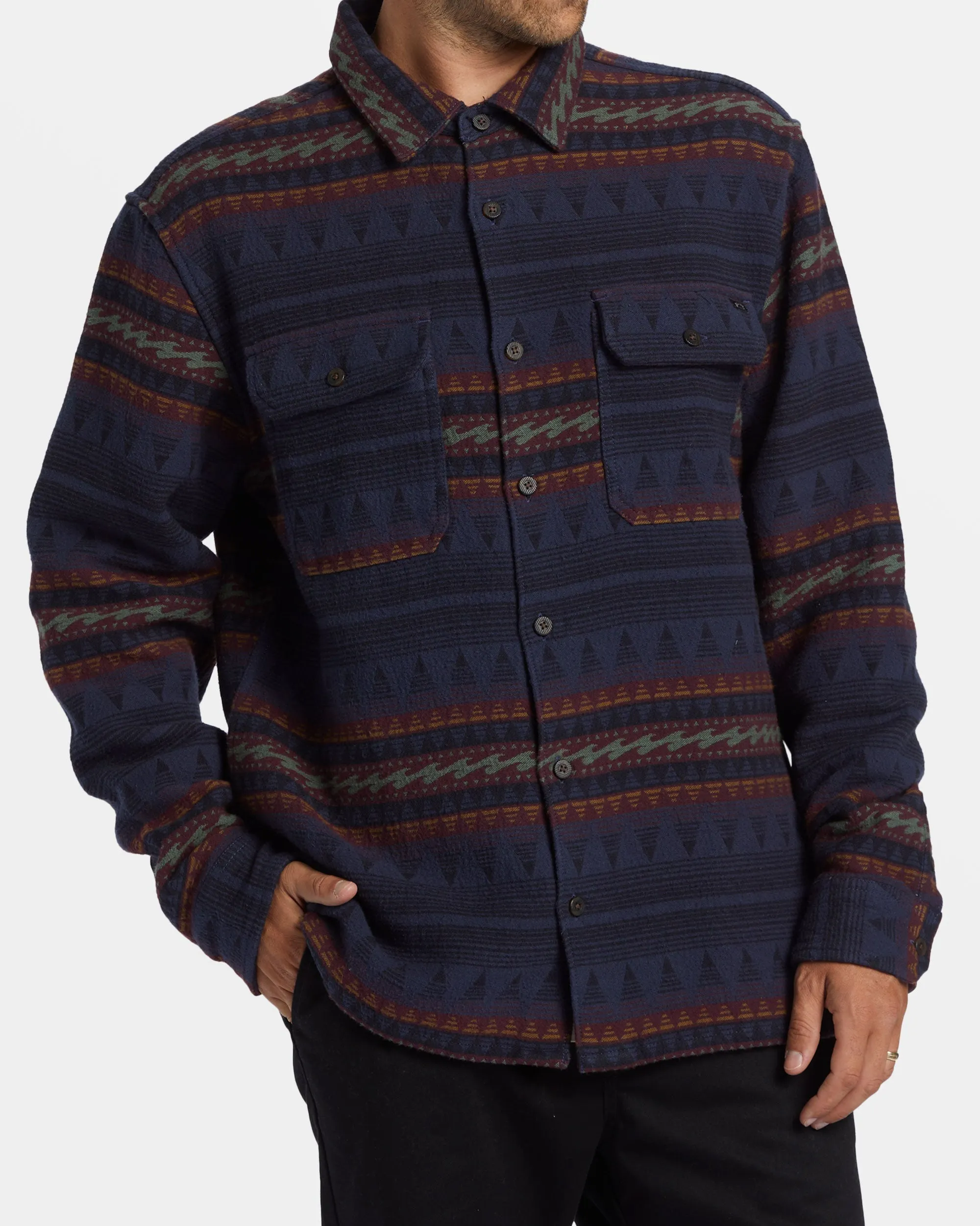 Offshore Jacquard Flannel Long Sleeve Shirt - Dusty Navy