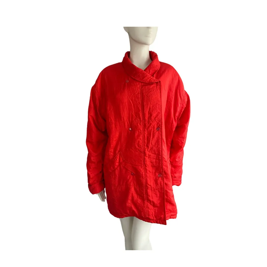 Oversized Double-Breasted 80s Vintage Shell Coat Red SIZE M