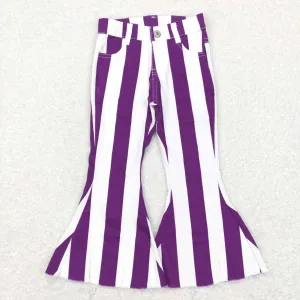 P0331  girls purple and white stripes flared denim trousers