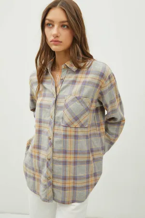 PLAID FLANNEL LONG SLEEVE OVERSIZE BUTTON UP SHIRT