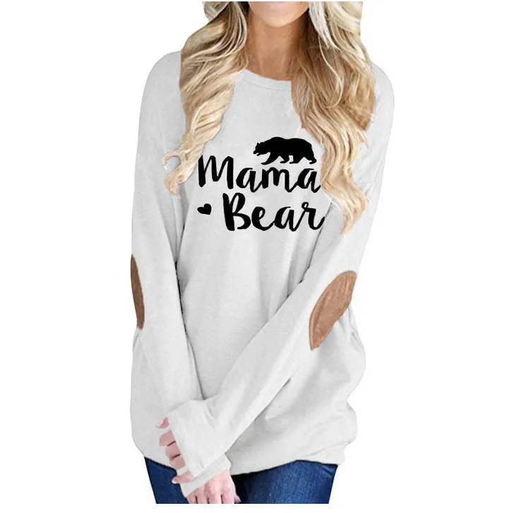 Printed Round Neck Batwing Long Sleeve Patch Decorative T-shirt